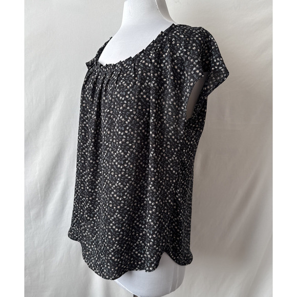 LC Lauren Conrad Satin Floral Back Tie Blouse Women's L Cottagecore Boho Fairy - Picture 3 of 10